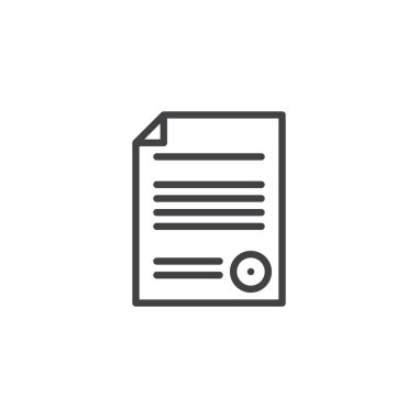 Sözleşme belge satırı simgesi, Anahat vektör işareti üzerinde beyaz izole doğrusal stil piktogram. Sembol, logo illüstrasyon. Düzenlenebilir kontur