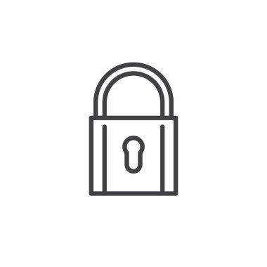 Asma kilit satırı simgesi, vektör işareti, anahat üzerinde beyaz izole doğrusal stil piktogram. Sembol, logo illüstrasyon. Düzenlenebilir kontur