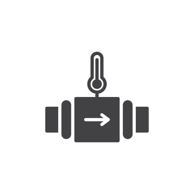 Borular ile termometre simge vektör, düz işareti, üzerinde beyaz izole katı piktogram dolu. Sembol, logo illüstrasyon.