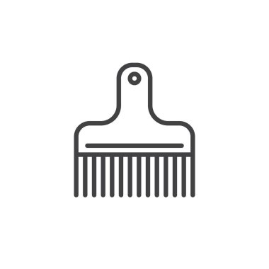 Saç fırçası satırı simgesi, Anahat vektör işareti üzerinde beyaz izole doğrusal stil piktogram. Sembol, logo illüstrasyon. Düzenlenebilir kontur