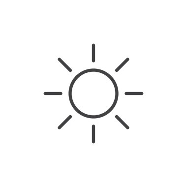 Güneş simgesi satır, vektör işareti, anahat üzerinde beyaz izole doğrusal stil piktogram. Sembol, logo illüstrasyon. Düzenlenebilir kontur