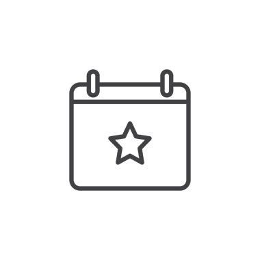 Takvim yıldız satırı simgesi ile vektör işareti, anahat üzerinde beyaz izole doğrusal stil piktogram. Olay sembol, logo illüstrasyon. Düzenlenebilir kontur