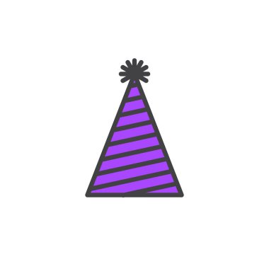 Parti Koni şapka dolu anahat simgesini, çizgi vektör işareti, üzerinde beyaz izole doğrusal renkli sembol. Parti, sihirli sembolü, logo illüstrasyon. Piksel mükemmel vektör grafikleri