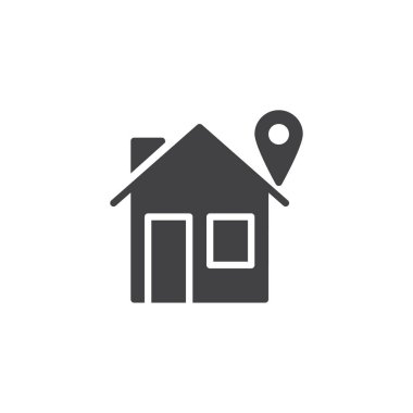 Evin konumu simge vektör, düz işareti, üzerinde beyaz izole katı piktogram dolu. Sembol, logo illüstrasyon