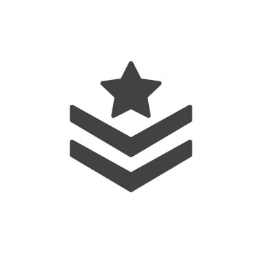 Yıldız simgesi ile rütbe omuz askıları vektör, dolu düz işareti, üzerinde beyaz izole katı piktogram. Sembol, logo illüstrasyon.