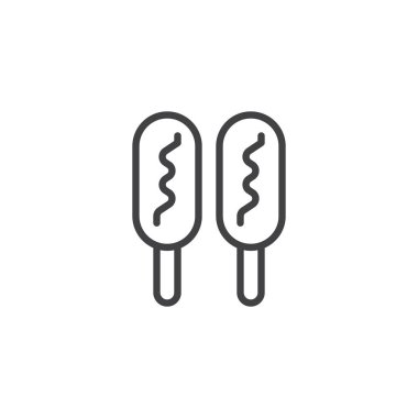 Sosis şiş satırı simgesi, Anahat vektör işareti üzerinde beyaz izole doğrusal stil piktogram. Sembol, logo illüstrasyon. Düzenlenebilir kontur