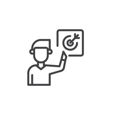 Gol çizgisini simgesi, Anahat vektör işareti üzerinde beyaz izole doğrusal stil piktogram. Sembol, logo illüstrasyon. Düzenlenebilir kontur