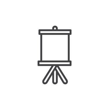 Şövale tuval çizgi simgesiyle Anahat vektör işareti, üzerinde beyaz izole doğrusal stil piktogram. Sembol, logo illüstrasyon. Düzenlenebilir kontur