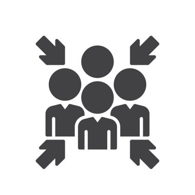 Acil montaj noktası simge vektör, düz işareti, üzerinde beyaz izole katı piktogram dolu. Ok sembolü, logo illüstrasyon insanlar. Piksel mükemmel vektör grafikleri