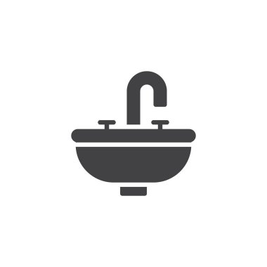Banyo lavabo ünitesi simge vektör, düz işareti, üzerinde beyaz izole katı piktogram dolu. Sembol, logo illüstrasyon.