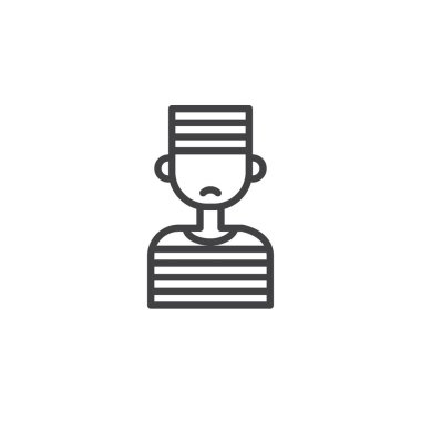 Mahkum satırı simgesi, Anahat vektör işareti üzerinde beyaz izole doğrusal stil piktogram. Sembol, logo illüstrasyon. Düzenlenebilir kontur