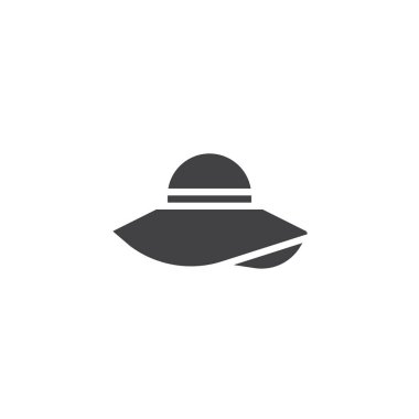 Pamela şapka simge vektör, düz işareti, üzerinde beyaz izole katı piktogram dolu. Sembol, logo illüstrasyon.