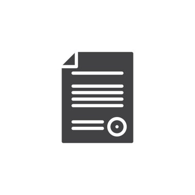 Sözleşme belge simge vektör, düz işareti, üzerinde beyaz izole katı piktogram dolu. Sembol, logo illüstrasyon.