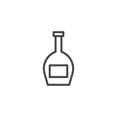 Viski şişesi satırı simgesi, Anahat vektör işareti üzerinde beyaz izole doğrusal stil piktogram. Sembol, logo illüstrasyon. Düzenlenebilir kontur