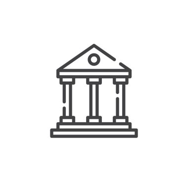 Satırı simgesi, bina müze Anahat vektör işareti, üzerinde beyaz izole doğrusal stil piktogram. Sembol, logo illüstrasyon. Düzenlenebilir kontur