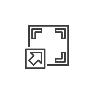 Tam ekran düğmesini satırı simgesi, vektör işareti, anahat üzerinde beyaz izole doğrusal stil piktogram. Sembol, logo illüstrasyon. Düzenlenebilir kontur