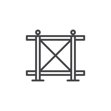 Çit satırı simgesi, vektör işareti, anahat üzerinde beyaz izole doğrusal stil piktogram. Sembol, logo illüstrasyon. Düzenlenebilir kontur