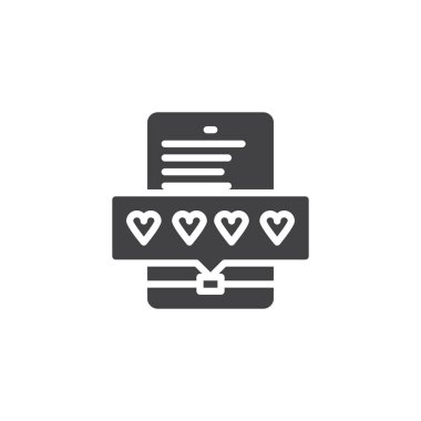 Simge vektör değerlendirme, düz işareti, üzerinde beyaz izole katı piktogram dolu. Sembol, logo illüstrasyon.