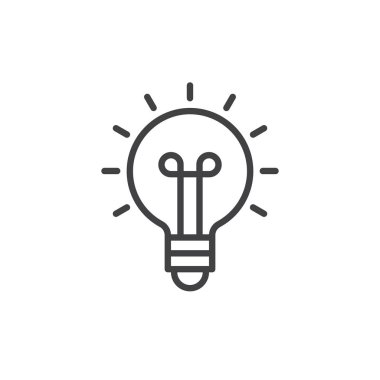 Ampul çizgisi simgesi, taslak vektör işareti, beyaz üzerine izole edilmiş doğrusal resim. Fikir sembolü, logo çizimi. Düzenlenebilir vuruş