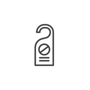 Vektör işareti, anahat, kapı etiket satırı simgesi rahatsız etmeyin beyaz izole doğrusal stil piktogram. Sembol, logo illüstrasyon. Düzenlenebilir kontur