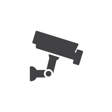 CCTV kamera simge vektör, düz işareti, üzerinde beyaz izole katı piktogram dolu. Gözetimi simgesi, logo illüstrasyon.