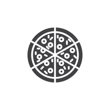 Pizza simge vektör, düz işareti, üzerinde beyaz izole katı piktogram dolu. Sembol, logo illüstrasyon.