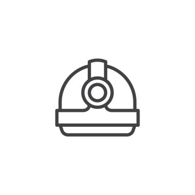 Meşale kask satırı simgesi, vektör işareti, anahat üzerinde beyaz izole doğrusal stil piktogram. Sembol, logo illüstrasyon. Düzenlenebilir kontur