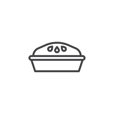 Şükran günü kabak pasta satırı simgesi, Anahat vektör işareti üzerinde beyaz izole doğrusal stil piktogram. Tatil sembolü, logo illüstrasyon. Düzenlenebilir kontur