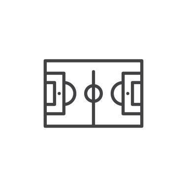 Futbol alanı satırı simgesi, Anahat vektör işareti üzerinde beyaz izole doğrusal stil piktogram. Futbol sembolü, logo illüstrasyon. Düzenlenebilir kontur