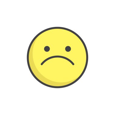 Biraz çatık yüz ifade dolu anahat simgesini, çizgi vektör işareti, üzerinde beyaz izole doğrusal renkli sembol. Emoji gülen sembolü, logo illüstrasyon. Piksel mükemmel vektör grafikleri