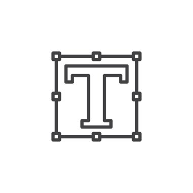 Metin t harfi satırı simgesi, Anahat vektör işareti üzerinde beyaz izole doğrusal stil piktogram. Sembol, logo illüstrasyon. Düzenlenebilir kontur