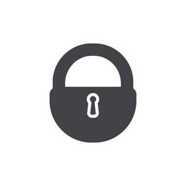 Asma kilit simgesi vektör, dolu düz işareti, üzerinde beyaz izole katı piktogram. Kilit, parola sembolü, logo illüstrasyon.