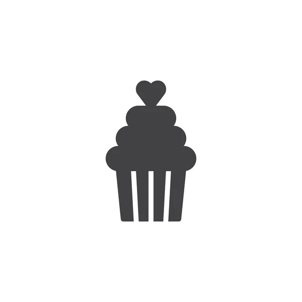 Cupcake Heart Icon Vector Filled Flat Sign Solid Pictogram Isolated — Stock Vector