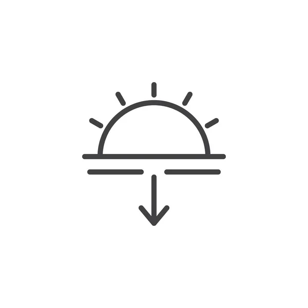 日落线图标 轮廓矢量符号 线性样式象形文字隔离在白色 太阳和箭头向下的符号 标志插图 可编辑笔画 — 图库矢量图片