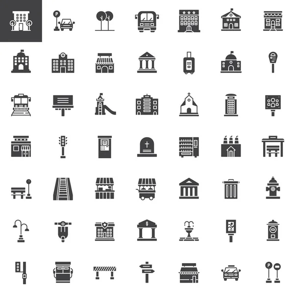 Městské Infrastruktury Vektorové Ikony Nastavit Moderní Masivní Symbol Collection Vyplněné — Stockový vektor