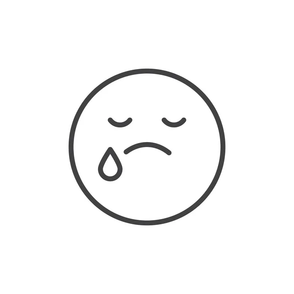 Gråtande Ansikte Uttryckssymbol Ikon Skissera Vector Tecken Linjär Stil Piktogram — Stock vektor
