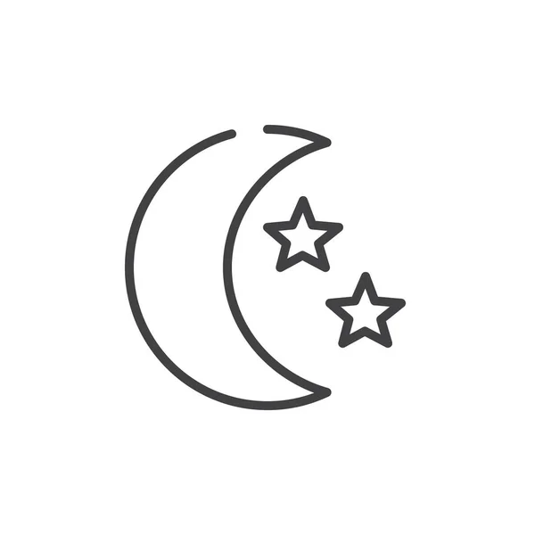 月亮和星线图标 轮廓向量标志 线性样式象形图查出在白色 徽标插图 可编辑笔画 — 图库矢量图片