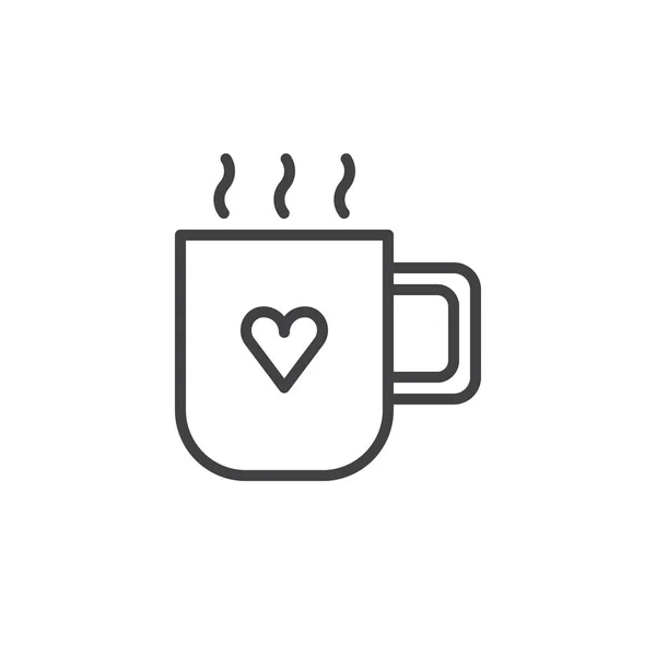 Mug Dengan Hot Drink Dan Heart Line Icon Outline Vektor - Stok Vektor