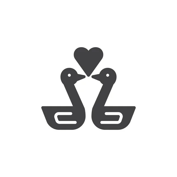 Лебеди Влюблены Вектор Икон Сердца Плоский Знак Сплошная Пиктограмма Выделенная — стоковый вектор