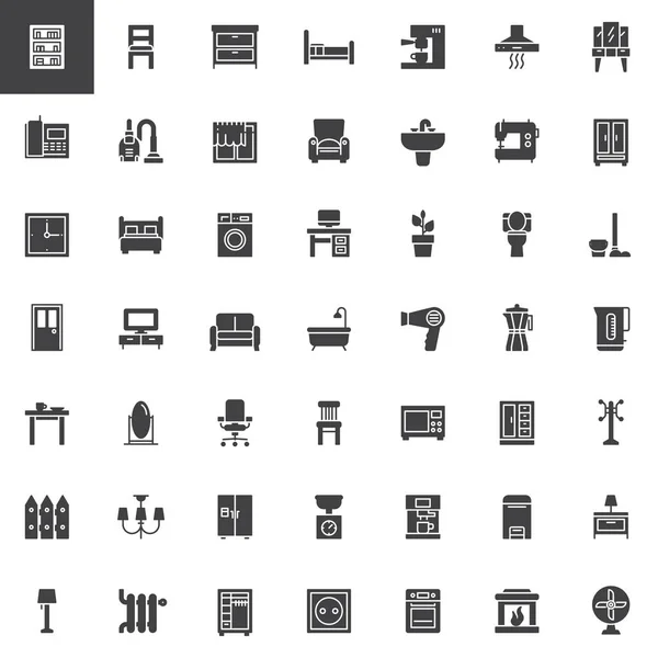 Domácí Interiéry Nábytek Vektorové Ikony Set Moderní Masivní Symbol Collection — Stockový vektor