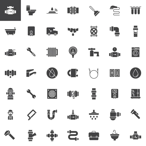 Набір Сантехнічних Векторних Іконок Сучасна Колекція Суцільних Символів Заповнений Пакетом — стоковий вектор