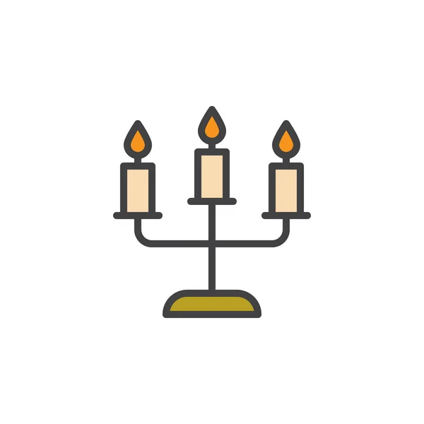 Kandelaber Mit Kerzen Gefüllten Umrisssymbolen Linienvektorzeichen Linearem Buntem Piktogramm Isoliert — Stockvektor