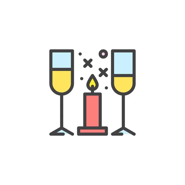 Wine Glasses Candle Filled Outline Icon Line Vector Sign Linear — Stock Vector