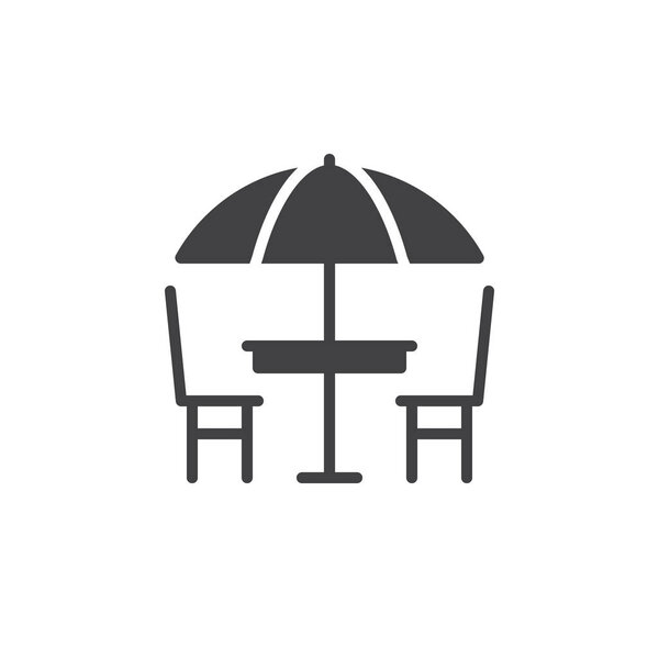 Camping table and chairs icon vector, filled flat sign, solid pictogram isolated on white. Street Cafe Symbol, logo illustration.