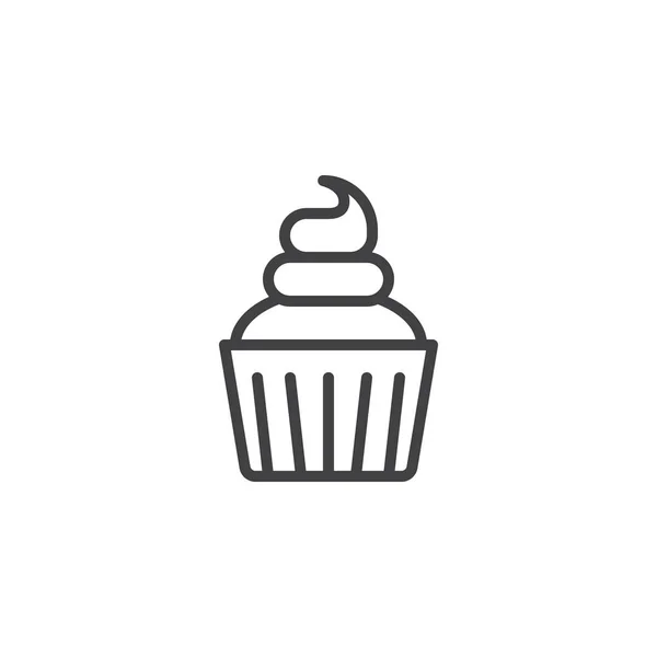 Cremefarbenes Cupcake Liniensymbol Umrissvektorzeichen Lineares Piktogramm Auf Weiß Isoliert Symbol — Stockvektor