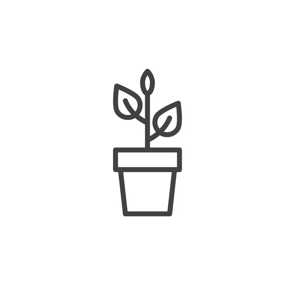 Plant Bloem Pot Lijn Pictogram Schetsen Van Vector Teken Lineaire — Stockvector