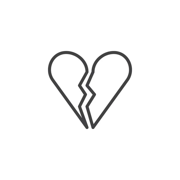 Gebrochenes Herzliniensymbol Umrissvektorzeichen Lineares Stilpiktogramm Auf Weiß Isoliert Ende Der — Stockvektor
