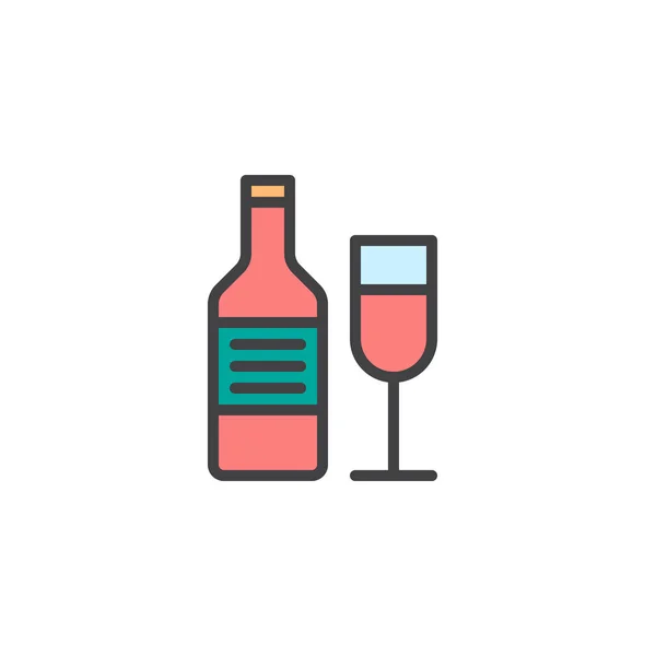 ワインボトルとワイングラス概要アイコン 行ベクトル記号 白で隔離線形のカラフルな絵文字をいっぱい パーティー イベントのシンボル ロゴの図 ピクセル完璧なベクトル グラフィック — ストックベクタ
