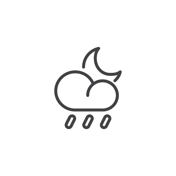 Nuvola Pioggia Pesante Icona Mezzaluna Segno Vettoriale Contorno Pittogramma Stile — Vettoriale Stock