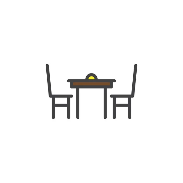 ダイニング テーブルと椅子は アウトラインのアイコン 行ベクトル記号 白で隔離線形のカラフルな絵文字いっぱい シンボル ロゴの図 ピクセル完璧なベクトル グラフィック — ストックベクタ